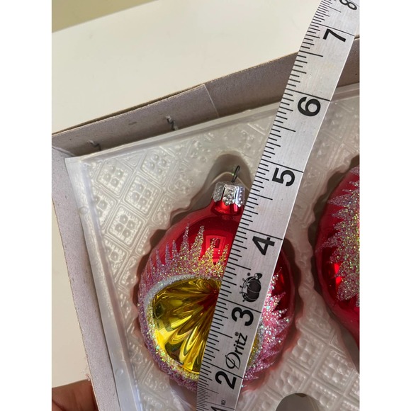 vintage 3 glass Christmas tree ornaments with deep indent reflectoror red gold - Picture 5 of 5